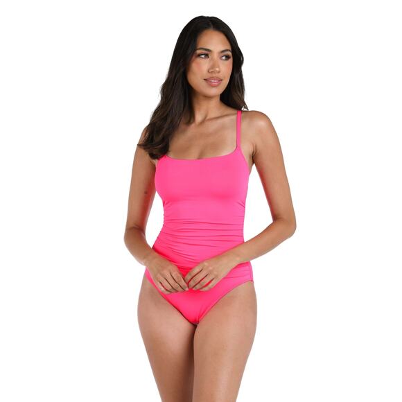 La Blanca Island Goddess Solid Pink Square Neck One Piece Swimsuit Size 2 - Picture 2 of 10